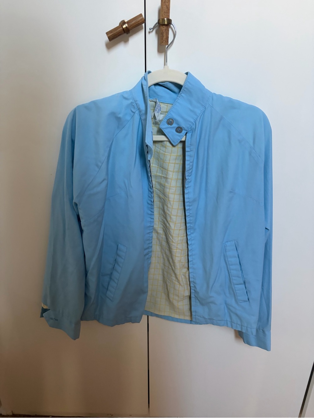 Vintage sears baby blue jacket with yellow plaid interior